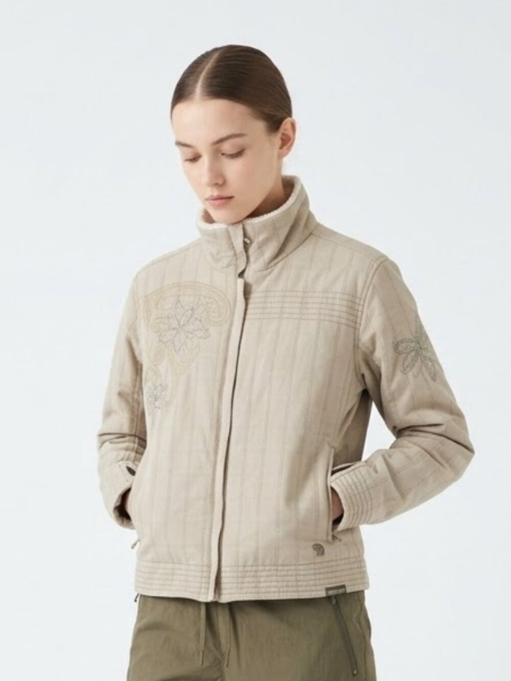 Mountain Hardwear Jacket Beige Embroidered Zip Gorpcore Outdoor M